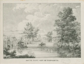 タムワース-南からの遠景：リトグラフ、nd [1796-1865]