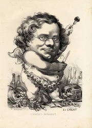 flying leaf - Etienne Carjat (1826-1906)によるイラスト。Obeite, Foie gras - モンスレー・シャルル (1825-1888)