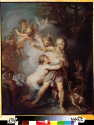 「ヴィーナスとアドニス」（ヴィーナスとアドニス） エティエンヌ・ジェウラット作（1699-1789） 1750年頃 モスクワ、プーシキン美術館