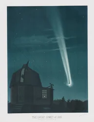 6月25〜26日の夜、午前1時30分に観測された1881年の大彗星（『トルヴェロの天文学的素描1881』より。1881年（カラーリトグラフ
