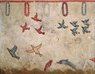 鳥の飛翔（紀元前530年、フレスコ画の細部