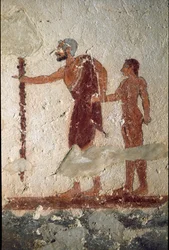 若者を連れた老人（フレスコ画、細部、紀元前530年
