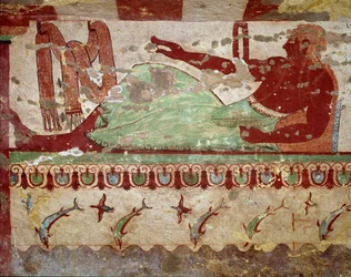 宴の場面。(フレスコ画の詳細、紀元前520年)