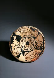 チェルベテリ産魚文赤絵陶器皿