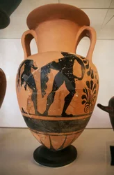 エトルリアの黒絵式壺、イタリア、トスカーナ州ロゼッレ遺跡出土