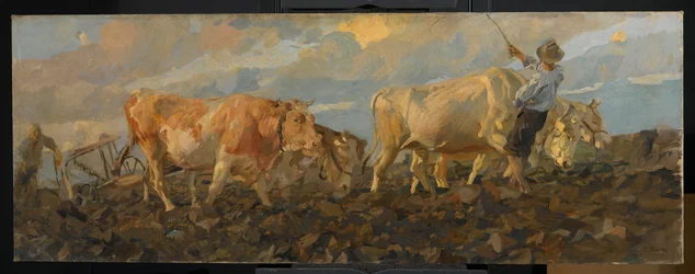 Oxen Ploughing、1911（リネンの油）
