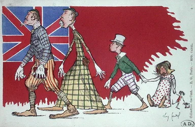 イギリスの家族を描いた風刺画のポストカード