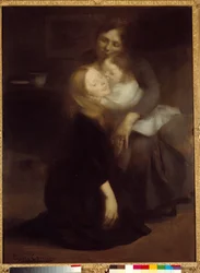親密さか姉か ウジェーヌ・カリエール（1849-1906）の絵画 19世紀 日1,3x0,99 m パリ、オルセー美術館