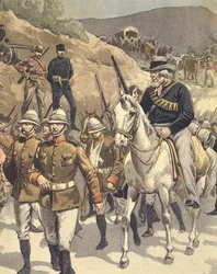 1850年から1902年のアングロ・ズールー戦争とアングロ・ボーア戦争中のニコルソンズ・ネックの戦い後の英国人捕虜のイラスト