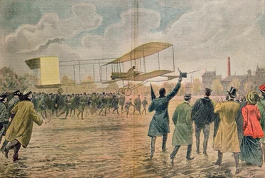 アンリファーマン（1874-1958）彼の飛行機のイシレムリノーでヴォワザンファーマン1、1907年11月の「ルペルラン」のイラスト