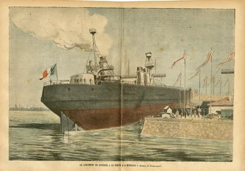 Eugene Damblans (1865-1945) のイラスト（Le Pelerin, 09/06/07） - ボルドーでの胸当て「La Verite」の発売 - Maritime Marine Nautique Balneaire, Port, Bordeaux, Inauguration, Cuirasse