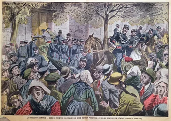 1907年10月27日の雑誌「Le Pelerin」からのブルターニュ、フィニステーレの長老派からの司祭の追放イラスト
