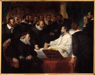 Jean Calvin (1509-1564) 宗教改革者の死 Eugene Deveria (1808-1865) の絵画 1835年 Noyon, Musee Calvin