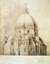 ジュールズアドルフショーヴェ（b.1828）（リトグラフ）によって彫刻された、東からのフィレンツェ大聖堂（ 『フラグメントデモヤンエージエラドルネッサンス』第2巻から）