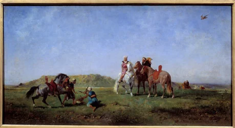 アルジェリアの鷹狩り ウジェーヌ・フロメンタン（1820-1876）の絵画 19世紀 日0.45x0.85 m