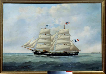 ル ブリック ユニオン (タラ釣り用) Eugene Margueritte-Grandin dit Eugene Grandin (1833-1916) による絵画 1904 日。 0,57x0,81 m Fecamp、Musee des Terres Neuvas - ブリッグ ユニオン。 (タラ釣り) Eugene Grandin (1833-1916) の絵画