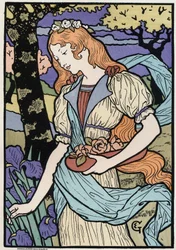 アート。アールヌーボー様式の女性たち。E.グラッセのイラスト、フランス、1890年頃（ポスター