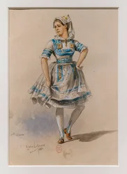 コリガネ」。Charles-Marie Widorのバレエ、衣装モデル。1880年、紙にペン、水彩、グワッシュ。