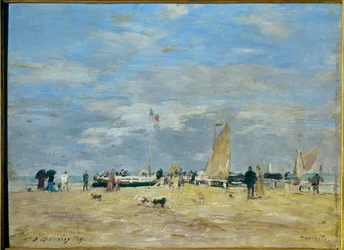 La jetee de Deauville" - Eugene Louis Boudin (1824-1898)の絵画 19eme 高さ：0.235 m - 幅：0.325 m パリ、オルセー美術館
