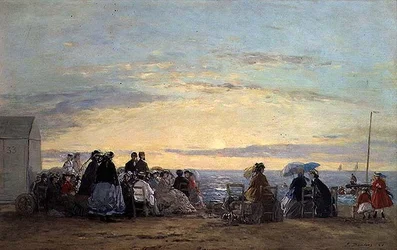 ビーチから夕日を眺める