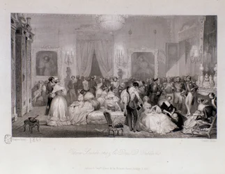 オルレアン公（フェルディナン・フィリップまたはフェルディナン・フィリップ・ドルレアン）（1810-1842）とのパリでの社交の夕べ。ウジェーヌ・ルイ・ラミ（1800-1890）によるエングレーヴィング 1841年 個人蔵