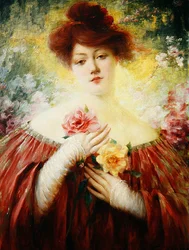 薔薇を持つ少女」1900年頃（油彩・キャンバス）