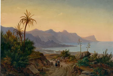 オイゲン・フォン・ゲラール - ヤシの木のある南部の海岸風景 1844年