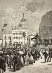 初代イタリア国王ヴィクトル エマヌエル 2 世 (1820-1878) の記念碑の除幕