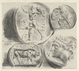 ギリシャの硬貨4枚の研究、1825年、1825年。