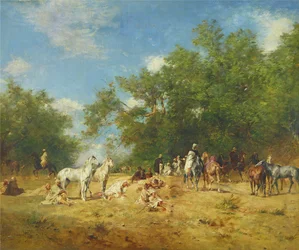 森で休むアラブの騎手、1868