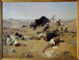 砂漠。渇いた男たち1869.ウジェーヌ・フロマンタン（1820-1876）、オルセー美術館、1.03 x 1.43平方メートル。