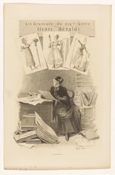 机の後ろで版画を見る女性 タイトルページ: Henri Béraldi, Les engravers du XIXe siècle, 1899