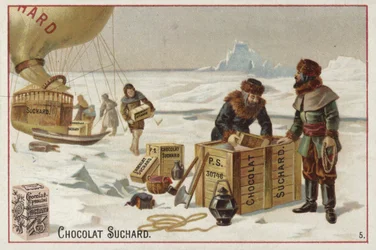 北極圏の気球からスチャードチョコレートの荷を下すケース