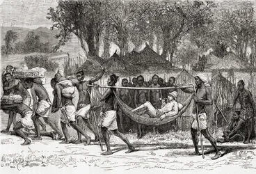 1878年にアフリカのOulonndaの村に到着したバーニーLovett Cameron（木の彫刻）