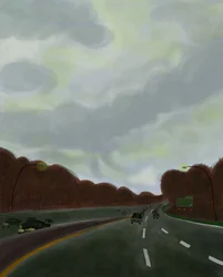 ロングアイランド高速道路を走る、2017年（iPadでApple pencilを使って手描きしたもの）