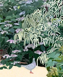 庭のヤギとハト（デジタルアート）