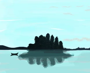 メイン州の湖、2015年（iPadでアップルペンシルを使って手描きしたもの）