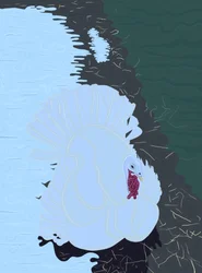 牧場の雪の中の白い七面鳥。(デジタルアート)