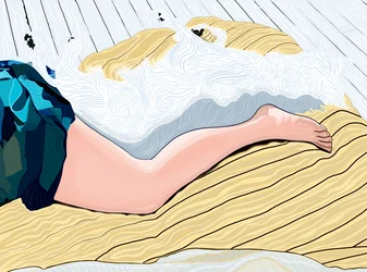 昼寝する女と犬（デジタルアート）