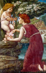 「キューピッド教団」 愛の神の像を持つ若い女性。エヴリン・デ・モーガン（1855-1919）（前グラファイト）作 個人蔵