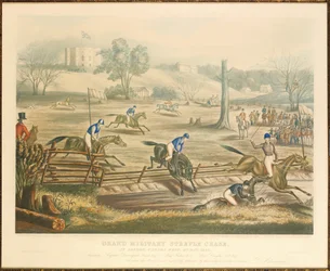 1845年、J。ハリスによって彫刻された1843年5月9日、カナダ西部ロンドンのグランドミリタリースティープルチェイス