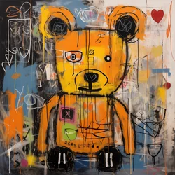 かわいいクマの抽象画、ジャン・ミッシェル・バスキア風、アートプリント