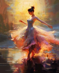 印象派の絵画を踊る少女、クロード・モネ風、キャンバスプリント