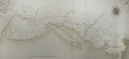 ロシャンボーの命令によるアメリカでの軍隊のキャンプと行軍の全体地図、右側の詳細、「Guerre de l