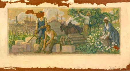 豊富な今日の壁画研究、クラークスビル、テネシー州郵便局、カリフォルニア州。 1937～1938年。