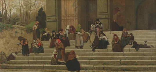 1872年にローマのアラコエリ修道院の階段を進んだ貧しい人々