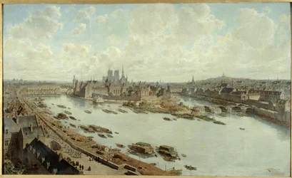 ルーブル美術館の屋上から眺めた1588年のパリの全景。