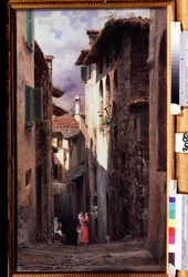 ""Scene de rue a Bellagio en Italie"" Peinture de Feodor Andreyevich Bronnikov (1827-1902) 1875 State Tretyakov Gallery, Moscou