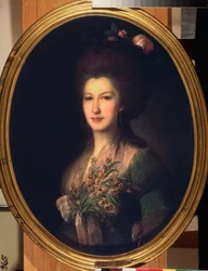 エリザベート・サンティ伯爵夫人の肖像画。 Fyodor (Fedor または Fiodor) Stepanovich Rokotov (1735-1808) による絵画、キャンバスに油彩