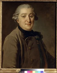 Ivan Grigorievich Orloff 伯爵 (1738-1791) の肖像 (Ivan Grigoryevich Orlov 伯爵) - Fyodor (Fedor or Fiodor) Rokotov (1735-1808) による絵画、キャンバスに油彩 (59x47 cm)、1762 年から 1765 年 - State Tretyakov Gallery、ロシアのモスクワ）